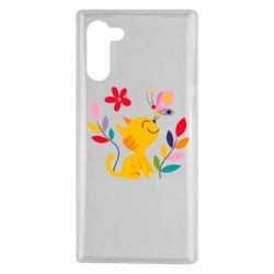 Чехол для Samsung Note 10 Cat, Flowers and Butterfly - PrintSalon
