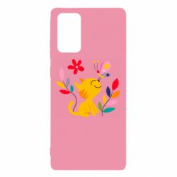 Чехол для Samsung Note 20 Cat, Flowers and Butterfly - PrintSalon