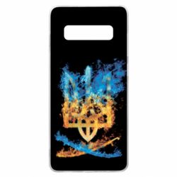 Чохол для Samsung S10+ Герб Украины в желто - голубом огнем - PrintSalon