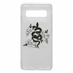 Чехол для Samsung S10 Snake with flowers - PrintSalon