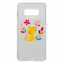 Чехол для Samsung S10e Cat, Flowers and Butterfly - PrintSalon