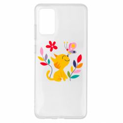 Чехол для Samsung S20+ Cat, Flowers and Butterfly - PrintSalon