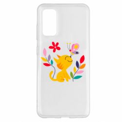 Чехол для Samsung S20 Cat, Flowers and Butterfly - PrintSalon