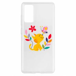 Чехол для Samsung S20 FE Cat, Flowers and Butterfly - PrintSalon