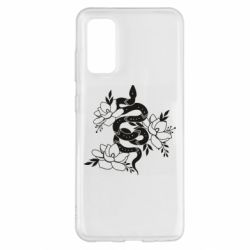 Чехол для Samsung S20 Snake with flowers - PrintSalon