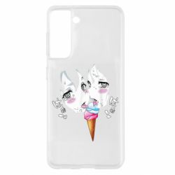 Чехол для Samsung S21 Ahegao girl eating ice cream - PrintSalon