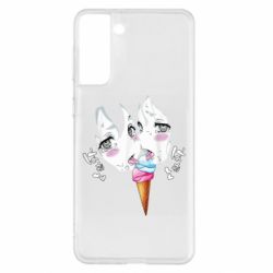 Чехол для Samsung S21+ Ahegao girl eating ice cream - PrintSalon