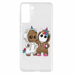 Чехол для Samsung S21+ Baby Groot And Unicorn - PrintSalon