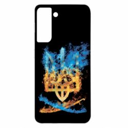 Чохол для Samsung S21 Герб Украины в желто - голубом огнем - PrintSalon