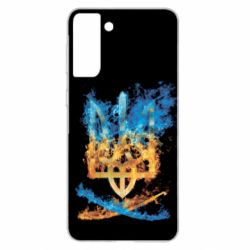 Чохол для Samsung S21+ Герб Украины в желто - голубом огнем - PrintSalon