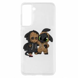 Чехол для Samsung S21 Groot And Toothless - PrintSalon