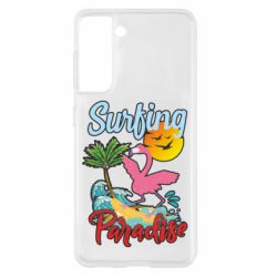 Чехол для Samsung S21 Surfing Paradise Flamingo - PrintSalon