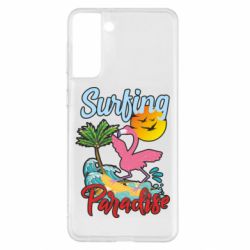 Чехол для Samsung S21+ Surfing Paradise Flamingo - PrintSalon