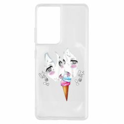 Чехол для Samsung S21 Ultra Ahegao girl eating ice cream - PrintSalon