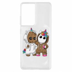 Чехол для Samsung S21 Ultra Baby Groot And Unicorn - PrintSalon