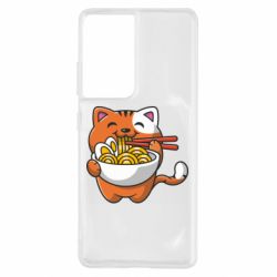 Чехол для Samsung S21 Ultra Cat and Ramen - PrintSalon