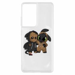 Чехол для Samsung S21 Ultra Groot And Toothless - PrintSalon