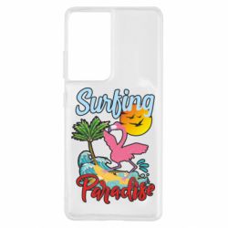 Чехол для Samsung S21 Ultra Surfing Paradise Flamingo - PrintSalon