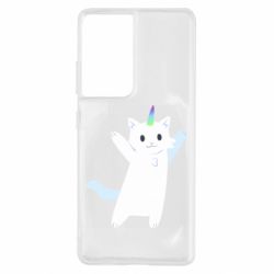 Чехол для Samsung S21 Ultra White cheerful cat - PrintSalon