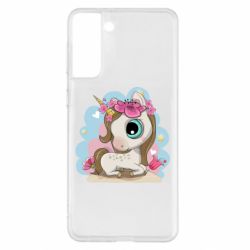 Чехол для Samsung S21+ Unicorn with flowers - PrintSalon