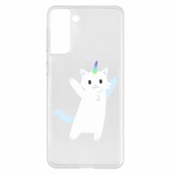 Чехол для Samsung S21+ White cheerful cat - PrintSalon