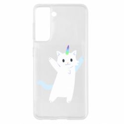 Чехол для Samsung S21 White cheerful cat - PrintSalon