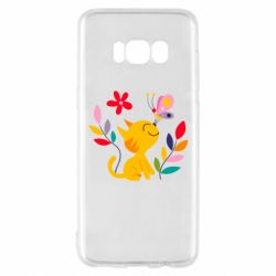 Чехол для Samsung S8 Cat, Flowers and Butterfly - PrintSalon
