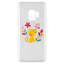 Чехол для Samsung S9 Cat, Flowers and Butterfly - PrintSalon