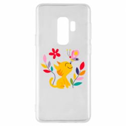 Чехол для Samsung S9+ Cat, Flowers and Butterfly - PrintSalon