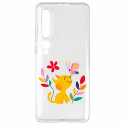 Чехол для Xiaomi Mi10/10 Pro Cat, Flowers and Butterfly - PrintSalon