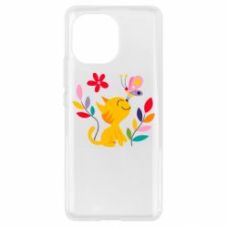 Чехол для Xiaomi Mi11 Cat, Flowers and Butterfly - PrintSalon