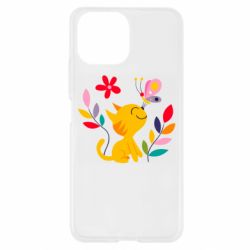 Чехол для Xiaomi Mi11 Lite Cat, Flowers and Butterfly - PrintSalon