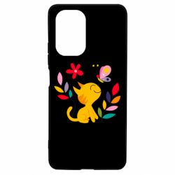 Чехол для Xiaomi Poco F3/K40 Cat, Flowers and Butterfly - PrintSalon