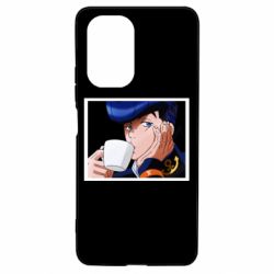 Чехол для Xiaomi Poco F3/K40 Higashikata Josuke drinking tea - PrintSalon