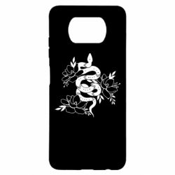 Чехол для Xiaomi Poco X3 Snake with flowers - PrintSalon
