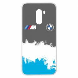 Чехол для Xiaomi Pocophone F1 BMW logo and gray background - PrintSalon