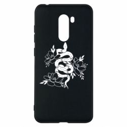 Чехол для Xiaomi Pocophone F1 Snake with flowers - PrintSalon