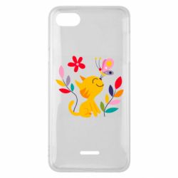 Чехол для Xiaomi Redmi 6A Cat, Flowers and Butterfly - PrintSalon