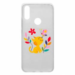 Чехол для Xiaomi Redmi 7 Cat, Flowers and Butterfly - PrintSalon