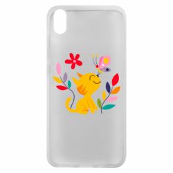 Чехол для Xiaomi Redmi 7A Cat, Flowers and Butterfly - PrintSalon
