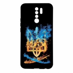 Чохол для Xiaomi Redmi 9 Герб Украины в желто - голубом огнем - PrintSalon