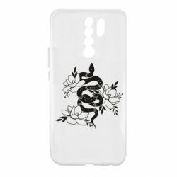 Чехол для Xiaomi Redmi 9 Snake with flowers - PrintSalon