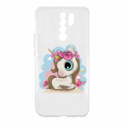 Чехол для Xiaomi Redmi 9 Unicorn with flowers - PrintSalon