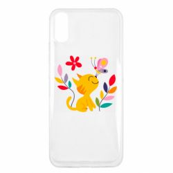 Чехол для Xiaomi Redmi 9a Cat, Flowers and Butterfly - PrintSalon