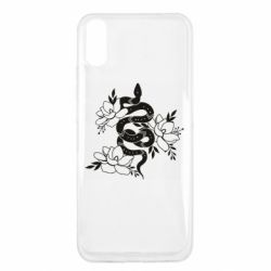 Чехол для Xiaomi Redmi 9a Snake with flowers - PrintSalon