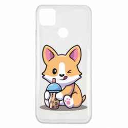 Чехол для Xiaomi Redmi 9c Собачька пьет боба ти - PrintSalon