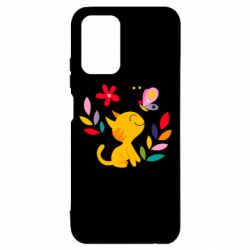 Чехол для Xiaomi Redmi Note 10 4G/10s Cat, Flowers and Butterfly - PrintSalon