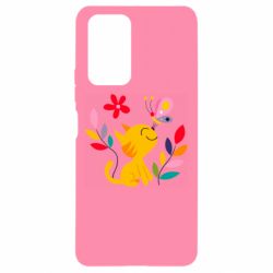 Чехол для Xiaomi Redmi Note 10 Pro Cat, Flowers and Butterfly - PrintSalon