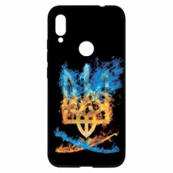 Чохол для Xiaomi Redmi Note 7 Герб Украины в желто - голубом огнем - PrintSalon