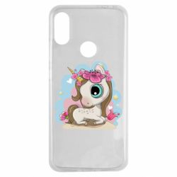 Чехол для Xiaomi Redmi Note 7 Unicorn with flowers - PrintSalon